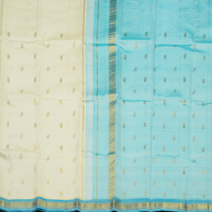 Hayagrivas Half White Pure One Side Border Silk Saree with Blue border KBE336E7-25