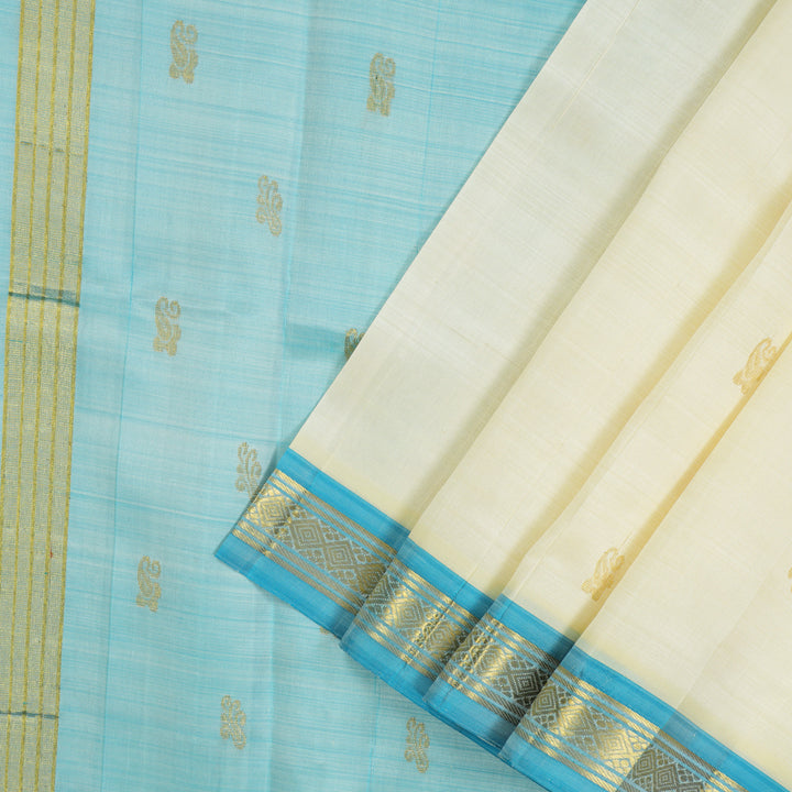Hayagrivas Half White Pure One Side Border Silk Saree with Blue border KBE336E7-25