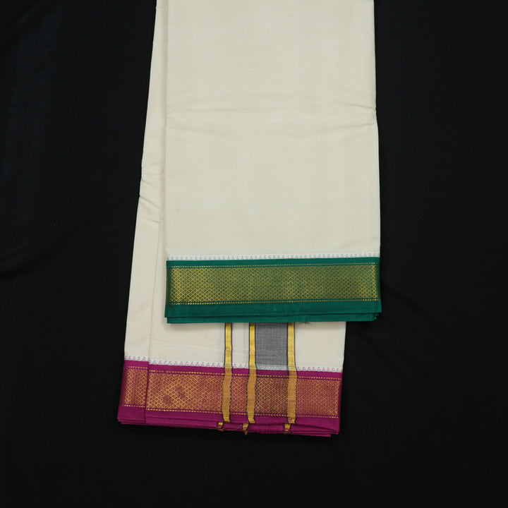Hayagrivas Handloom Cotton Dhoti 9*5 with Ganga Jamuna border KBE339E1-1