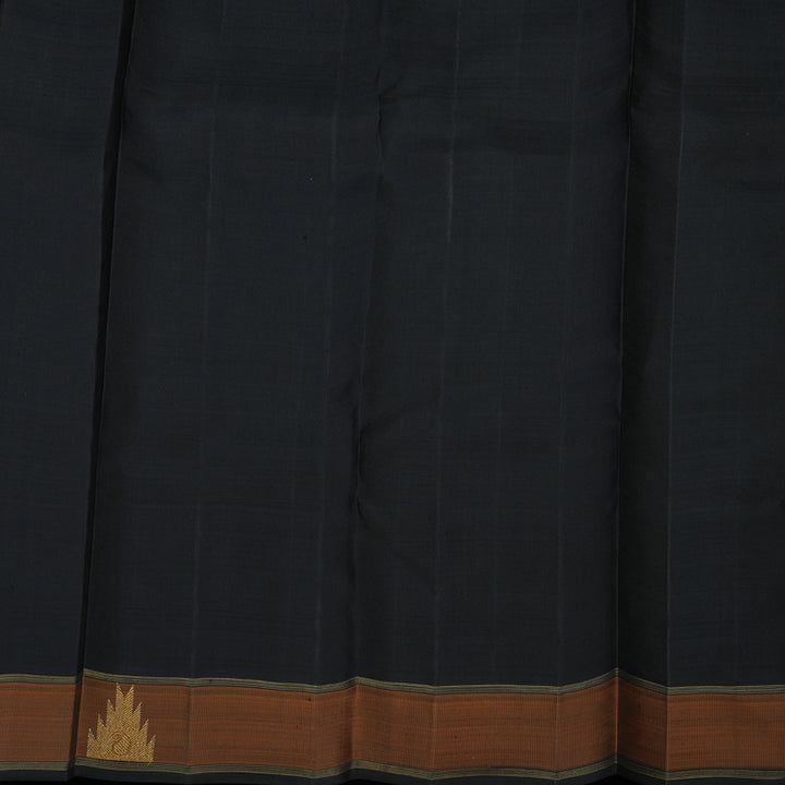 Hayagrivas Handloom Pure Black & Maroon Kanjivaram Silk Saree with Burnt Orange Border KBE345E1-1