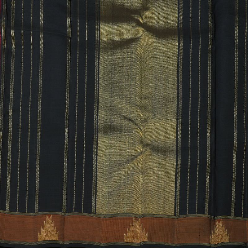 Hayagrivas Handloom Pure Black & Maroon Kanjivaram Silk Saree with Burnt Orange Border KBE345E1-1