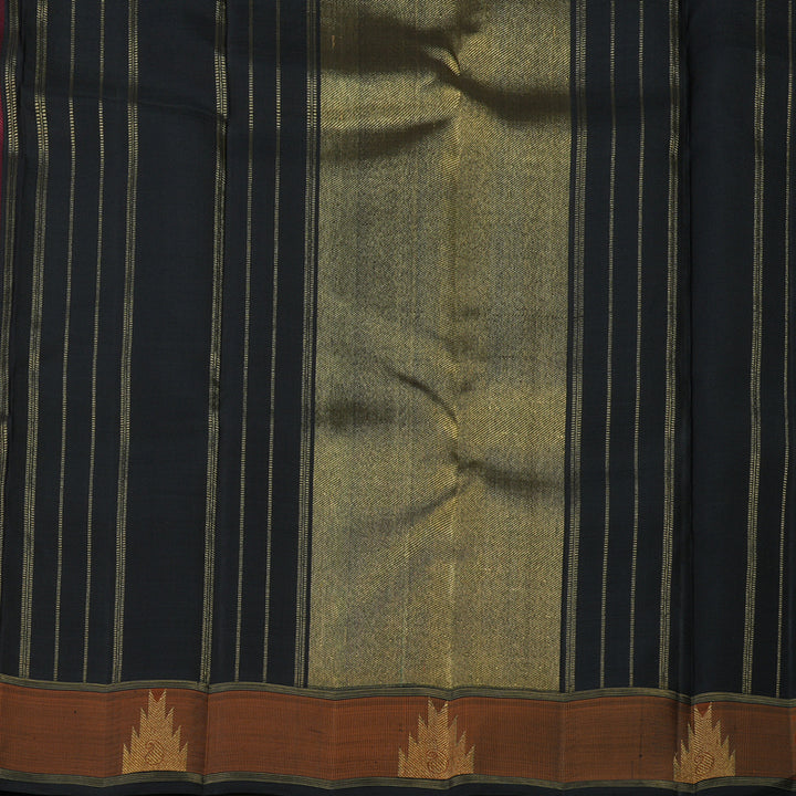 Hayagrivas Handloom Pure Black & Maroon Kanjivaram Silk Saree with Burnt Orange Border KBE345E1-1