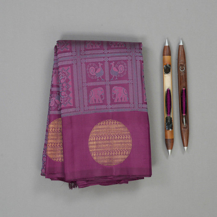 Hayagrivas Handloom Kanjivaram silk saree in Dark purple KBE348E2-1