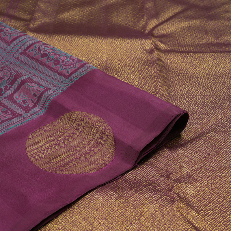 Hayagrivas Handloom Kanjivaram silk saree in Dark purple KBE348E2-1
