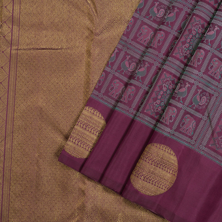 Hayagrivas Handloom Kanjivaram silk saree in Dark purple KBE348E2-1