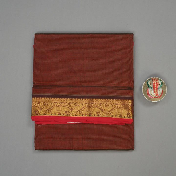 Hayagrivas Handloom Araku Maroon Ten Yards Kanjivaram Silk Cotton Saree KBE351E3-1