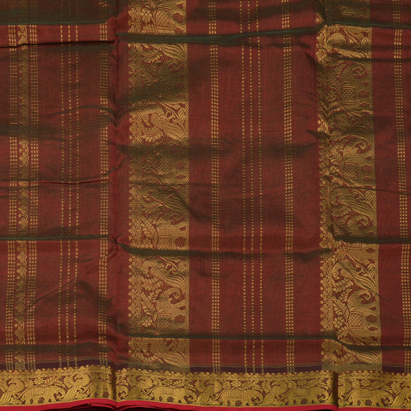 Hayagrivas Handloom Araku Maroon Ten Yards Kanjivaram Silk Cotton Saree KBE351E3-1