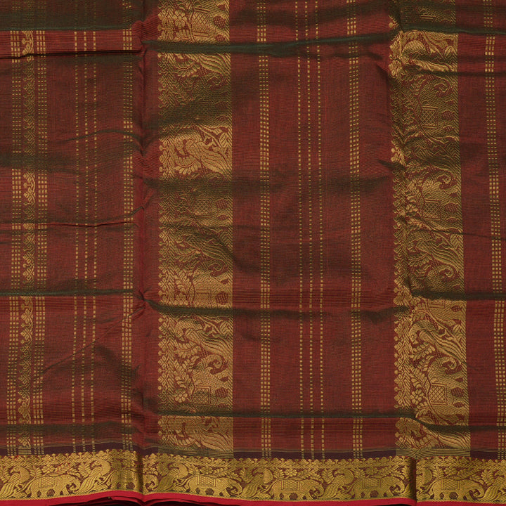 Hayagrivas Handloom Araku Maroon Ten Yards Kanjivaram Silk Cotton Saree KBE351E3-1