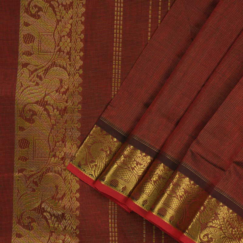 Hayagrivas Handloom Araku Maroon Ten Yards Kanjivaram Silk Cotton Saree KBE351E3-1