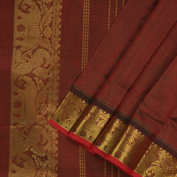 Hayagrivas Handloom Araku Maroon Ten Yards Kanjivaram Silk Cotton Saree KBE351E3-1