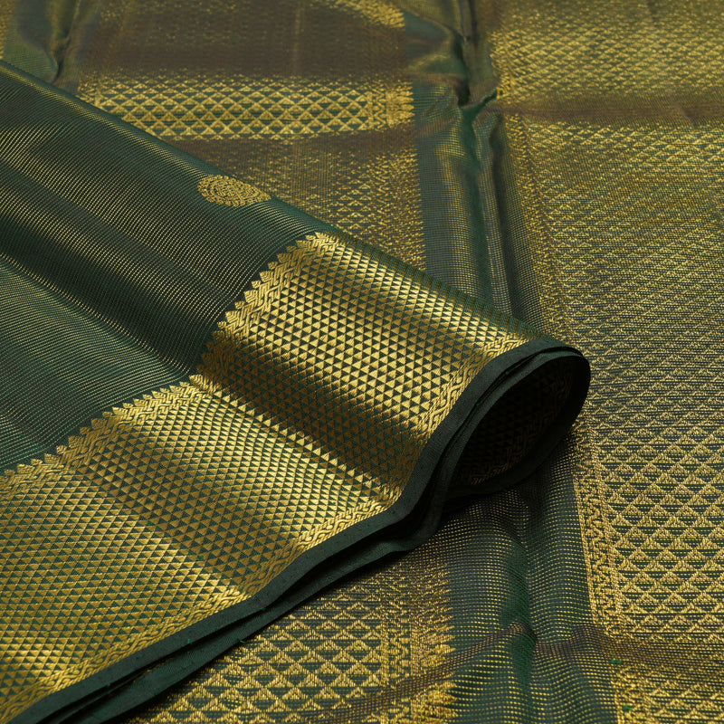 Hayagrivas Handloom Kanjivaram silk saree in regal Bottle green Vairaoosi KBE356E12-1