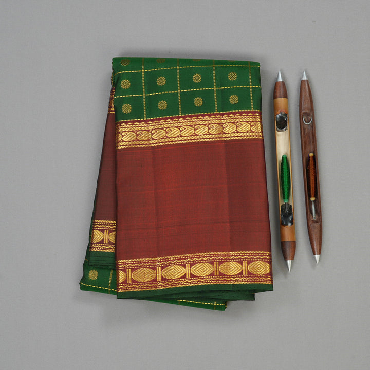 Hayagrivas Handloom Kanjivaram  silk saree in Bottle green with wine maroon Rettapet  KBE356E9-1