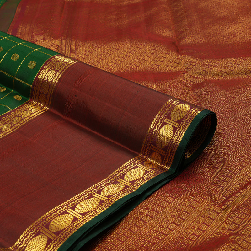 Hayagrivas Handloom Kanjivaram  silk saree in Bottle green with wine maroon Rettapet  KBE356E9-1