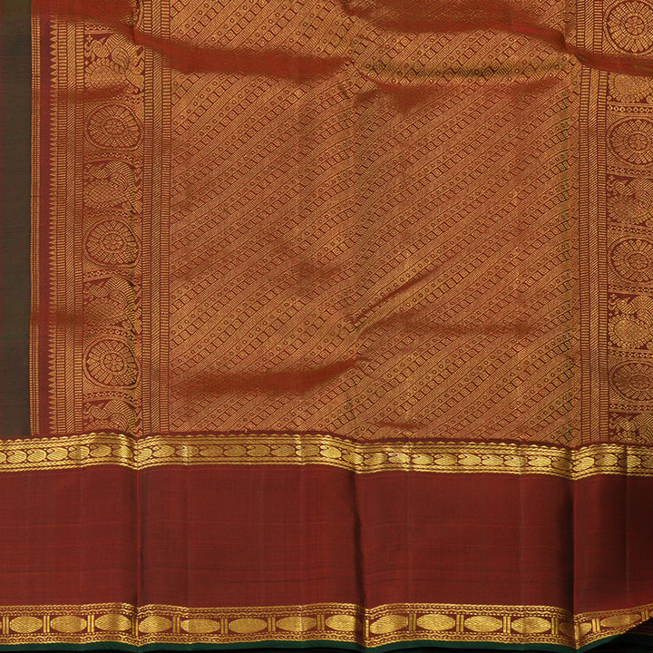 Hayagrivas Handloom Kanjivaram  silk saree in Bottle green with wine maroon Rettapet  KBE356E9-1