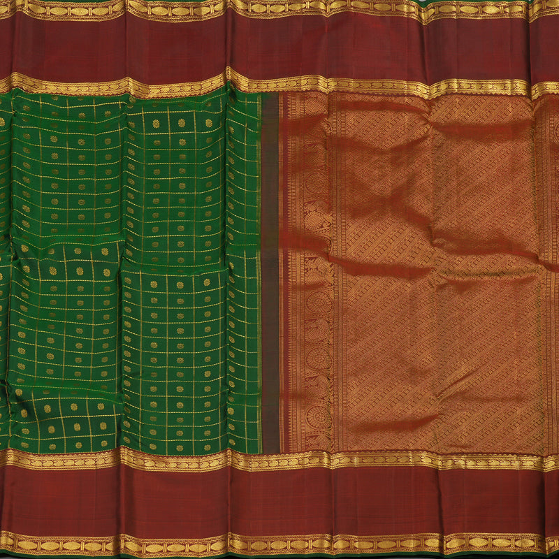 Hayagrivas Handloom Kanjivaram  silk saree in Bottle green with wine maroon Rettapet  KBE356E9-1