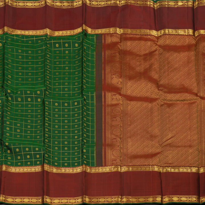 Hayagrivas Handloom Kanjivaram  silk saree in Bottle green with wine maroon Rettapet  KBE356E9-1