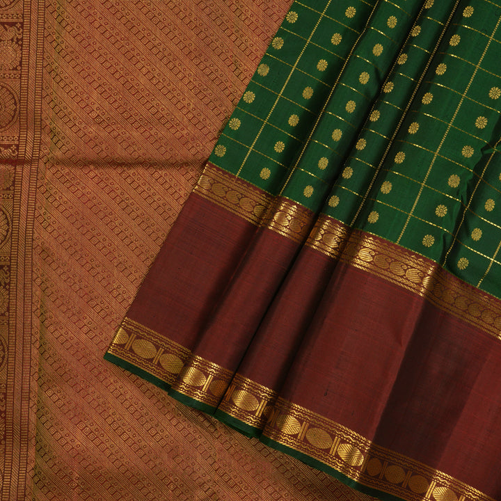 Hayagrivas Handloom Kanjivaram  silk saree in Bottle green with wine maroon Rettapet  KBE356E9-1