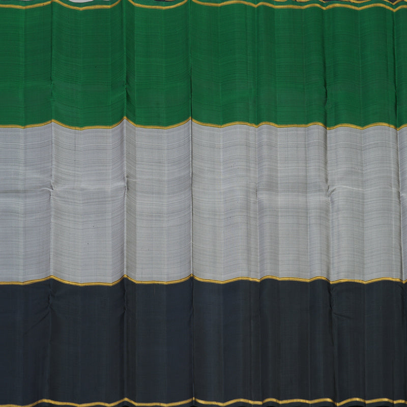 Hayagrivas Muppagam(Black,Grey And Bottle Green) Handloom Kanjivaram Silk Saree KBE358E12-1