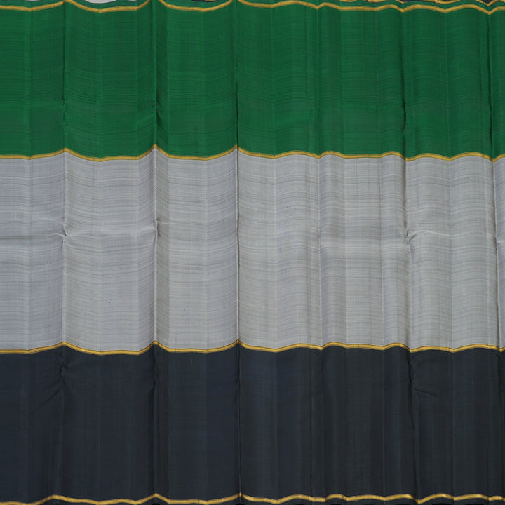 Hayagrivas Muppagam(Black,Grey And Bottle Green) Handloom Kanjivaram Silk Saree KBE358E12-1