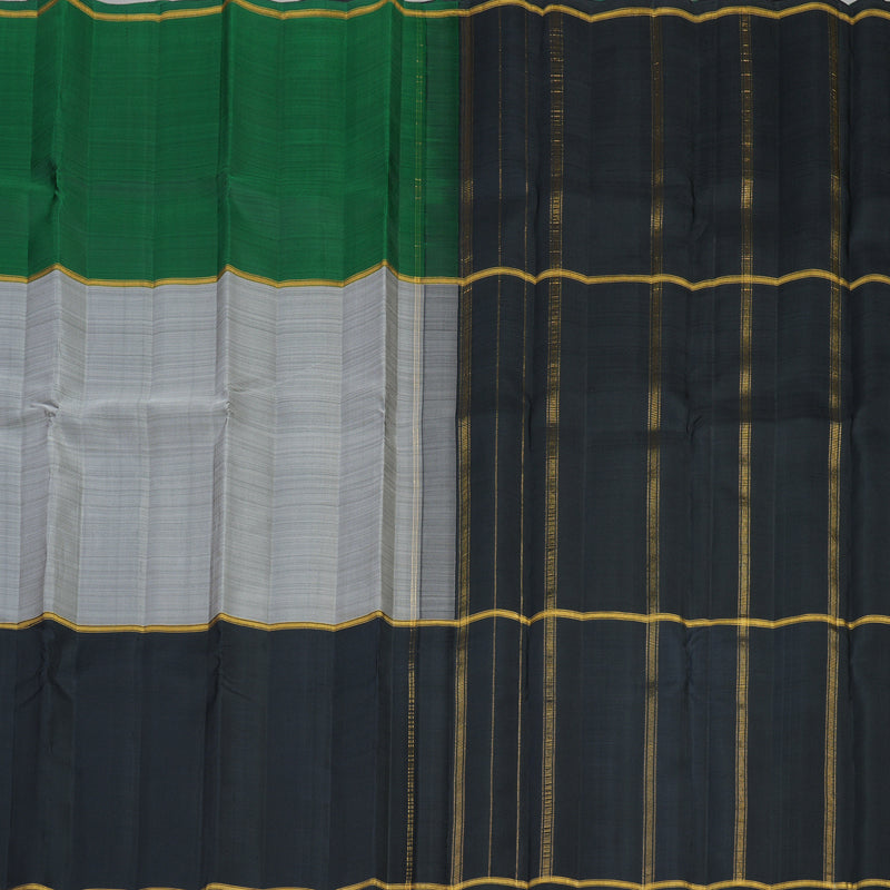 Hayagrivas Muppagam(Black,Grey And Bottle Green) Handloom Kanjivaram Silk Saree KBE358E12-1