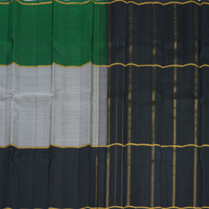 Hayagrivas Muppagam(Black,Grey And Bottle Green) Handloom Kanjivaram Silk Saree KBE358E12-1