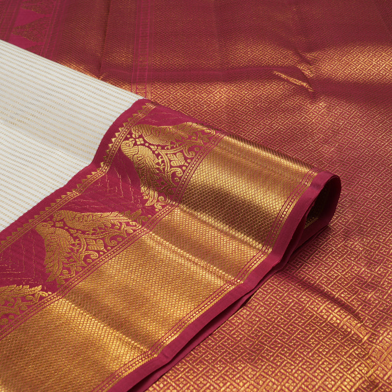 Hayagrivas White Handloom Kanjivaram Silk Saree with Maroon Border KBE358E5-1