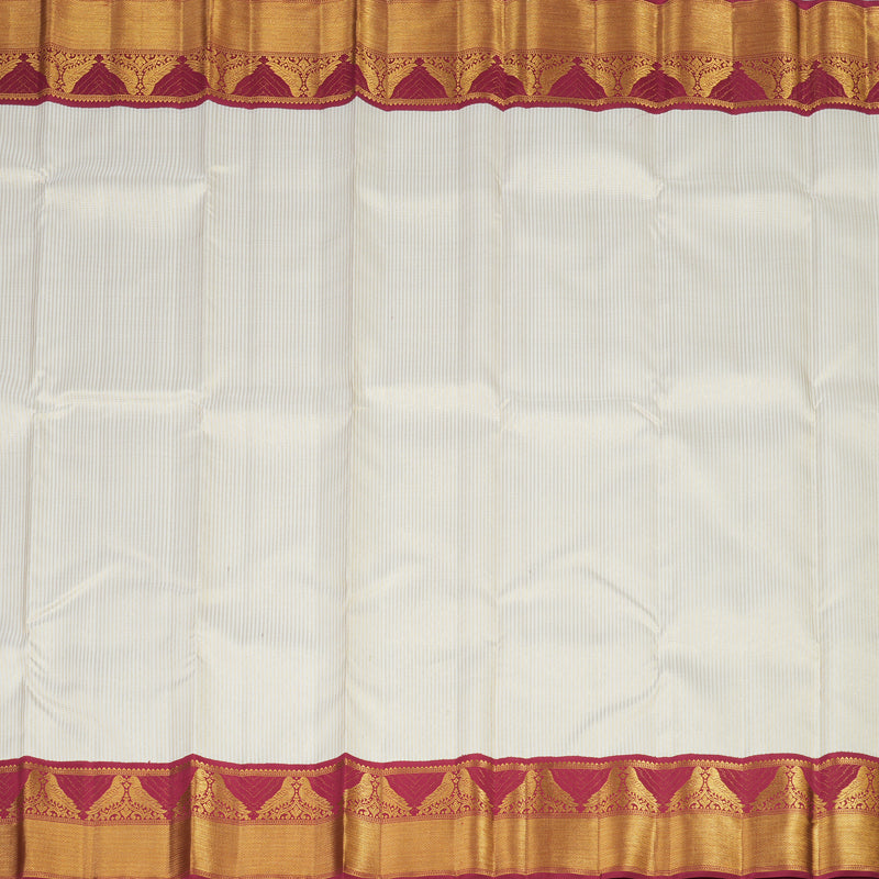 Hayagrivas White Handloom Kanjivaram Silk Saree with Maroon Border KBE358E5-1