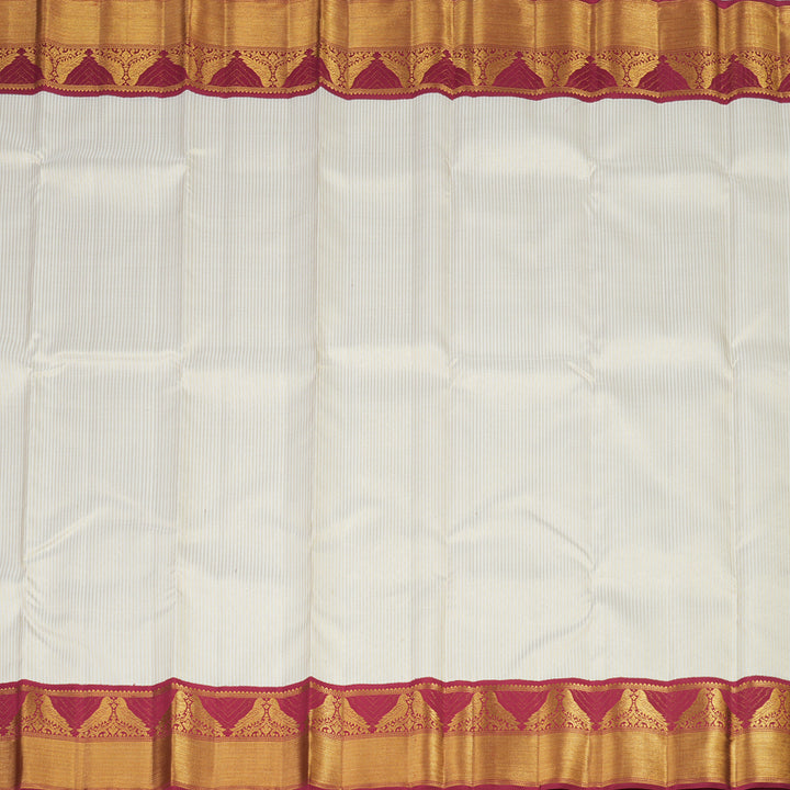 Hayagrivas White Handloom Kanjivaram Silk Saree with Maroon Border KBE358E5-1