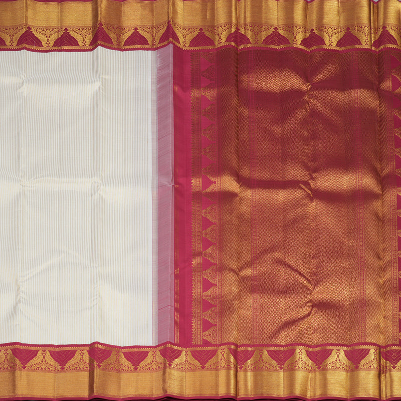 Hayagrivas White Handloom Kanjivaram Silk Saree with Maroon Border KBE358E5-1