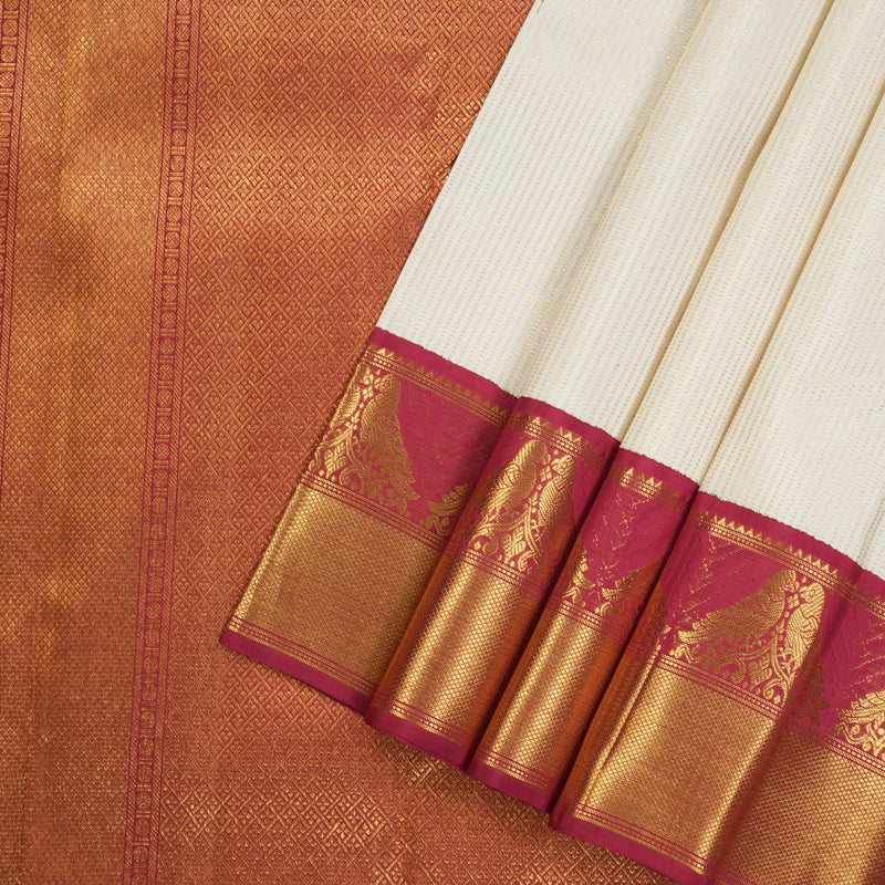 Hayagrivas White Handloom Kanjivaram Silk Saree with Maroon Border KBE358E5-1