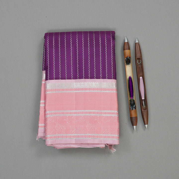Hayagrivas Handloom Purple Kanjivaram Silk Saree with Baby Pink border KBE358E7-1