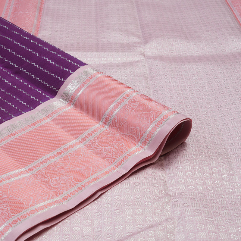 Hayagrivas Handloom Purple Kanjivaram Silk Saree with Baby Pink border KBE358E7-1