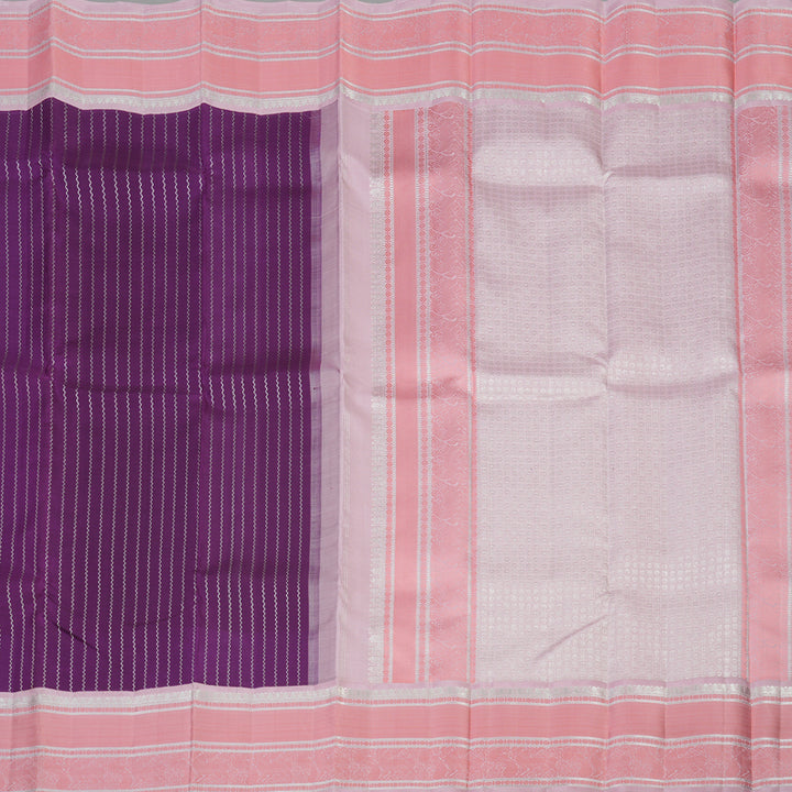 Hayagrivas Handloom Purple Kanjivaram Silk Saree with Baby Pink border KBE358E7-1