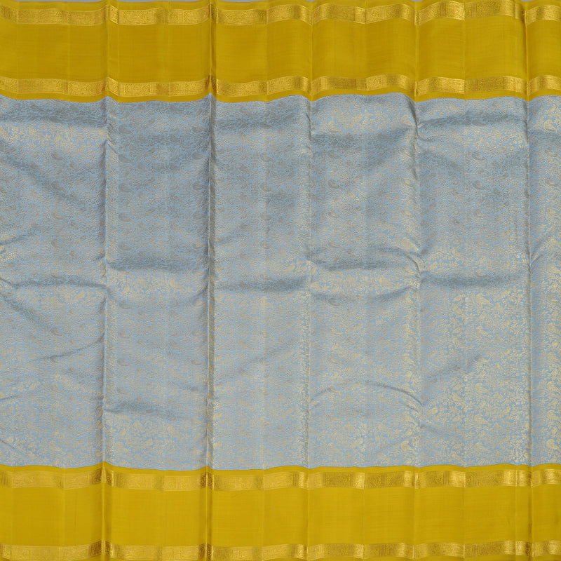 Hayagrivas Handloom Kanjivaram silk saree in Bridal Silverish grey with lemon yellow KBE358E8-1