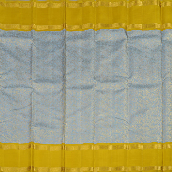Hayagrivas Handloom Kanjivaram silk saree in Bridal Silverish grey with lemon yellow KBE358E8-1