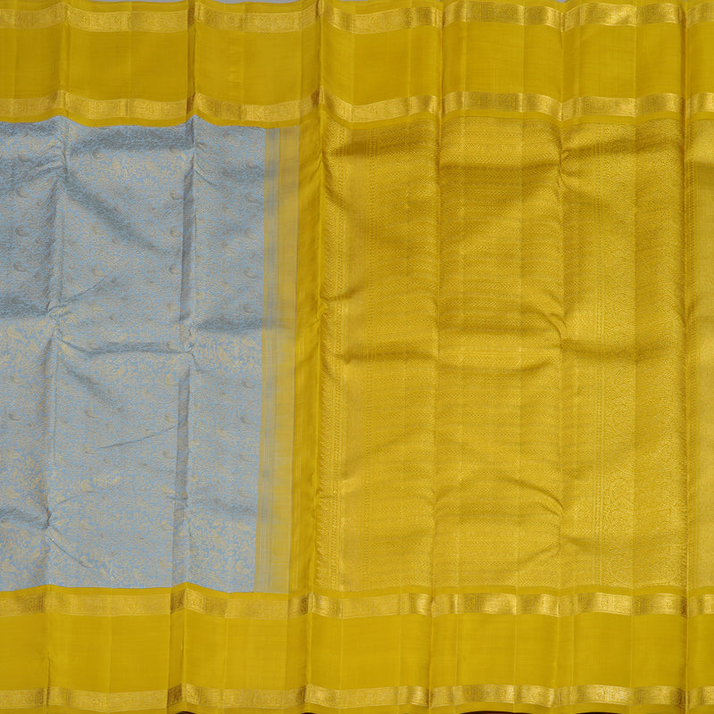 Hayagrivas Handloom Kanjivaram silk saree in Bridal Silverish grey with lemon yellow KBE358E8-1