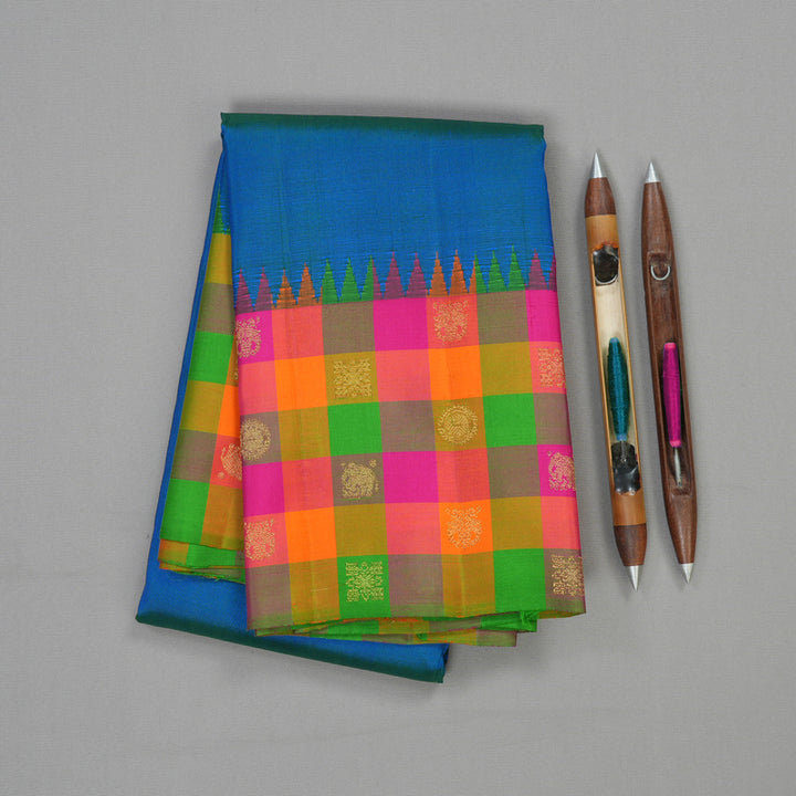 Hayagrivas Handloom Pure Kanjivaram Silk Saree in Striking Peacock blue KBE359E11-1
