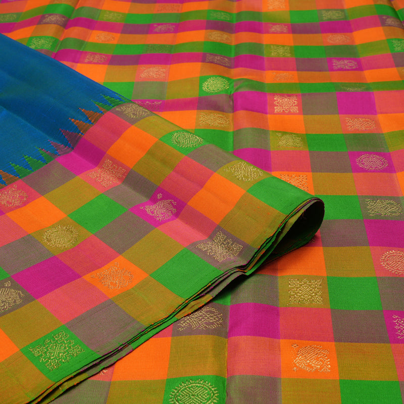 Hayagrivas Handloom Pure Kanjivaram Silk Saree in Striking Peacock blue KBE359E11-1