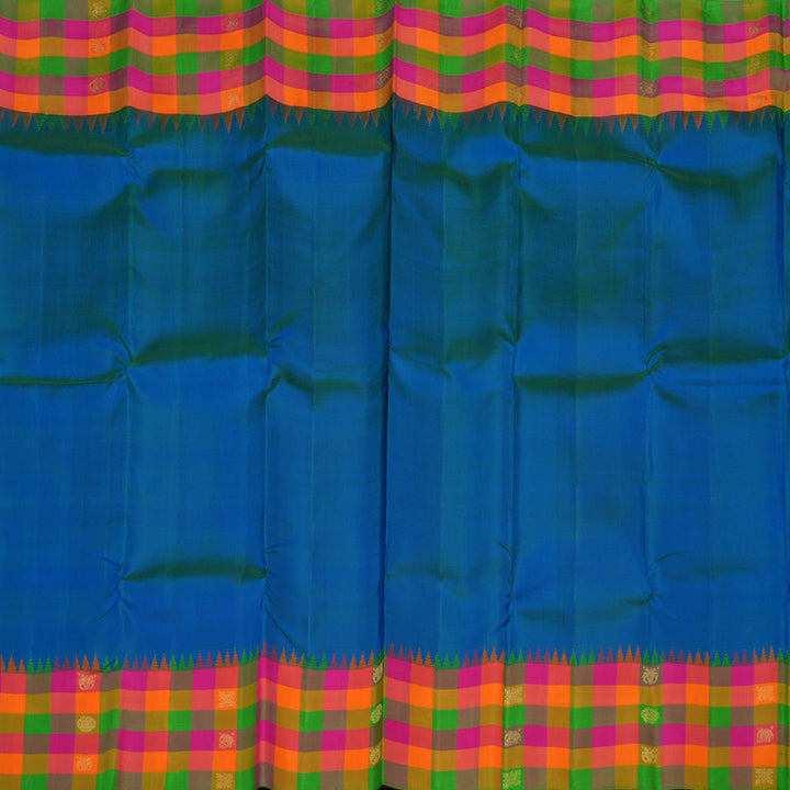 Hayagrivas Handloom Pure Kanjivaram Silk Saree in Striking Peacock blue KBE359E11-1