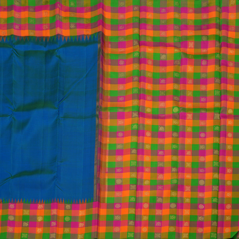 Hayagrivas Handloom Pure Kanjivaram Silk Saree in Striking Peacock blue KBE359E11-1