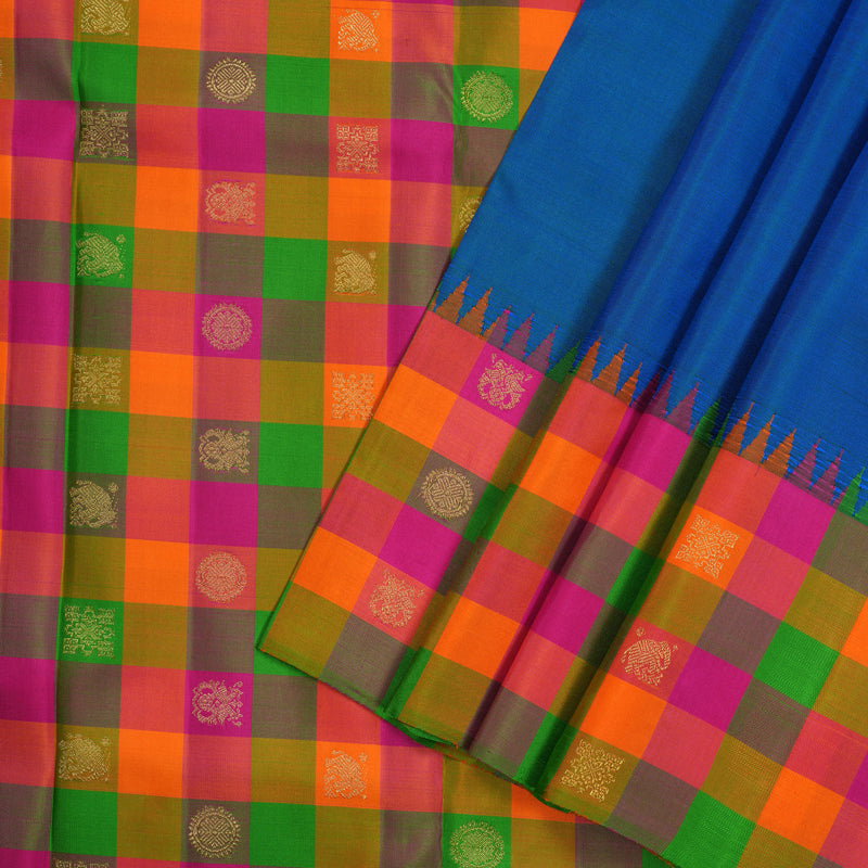 Hayagrivas Handloom Pure Kanjivaram Silk Saree in Striking Peacock blue KBE359E11-1