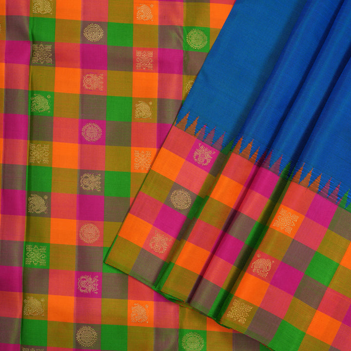 Hayagrivas Handloom Pure Kanjivaram Silk Saree in Striking Peacock blue KBE359E11-1