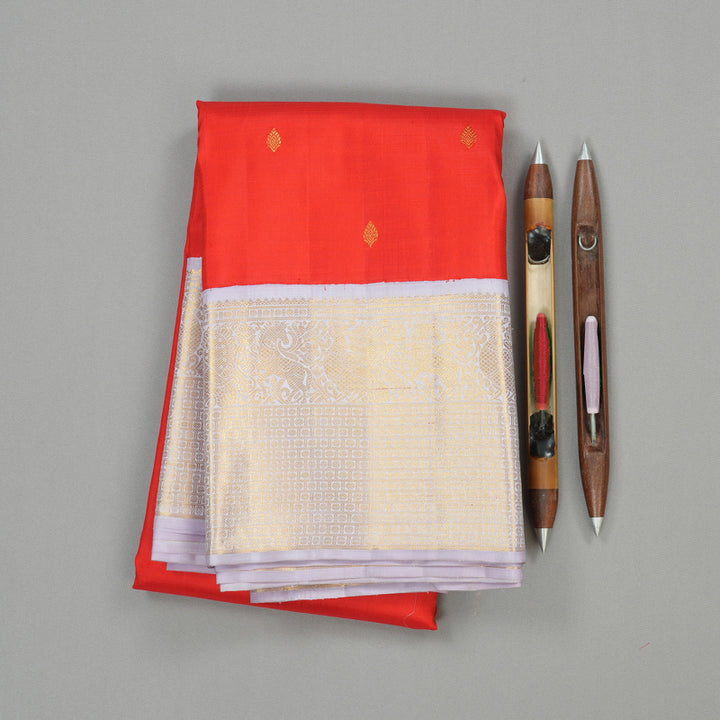 Hayagrivas Red Handloom Kanjivaram Silk Saree with Light Lilac Colour Border KBE361E2-1