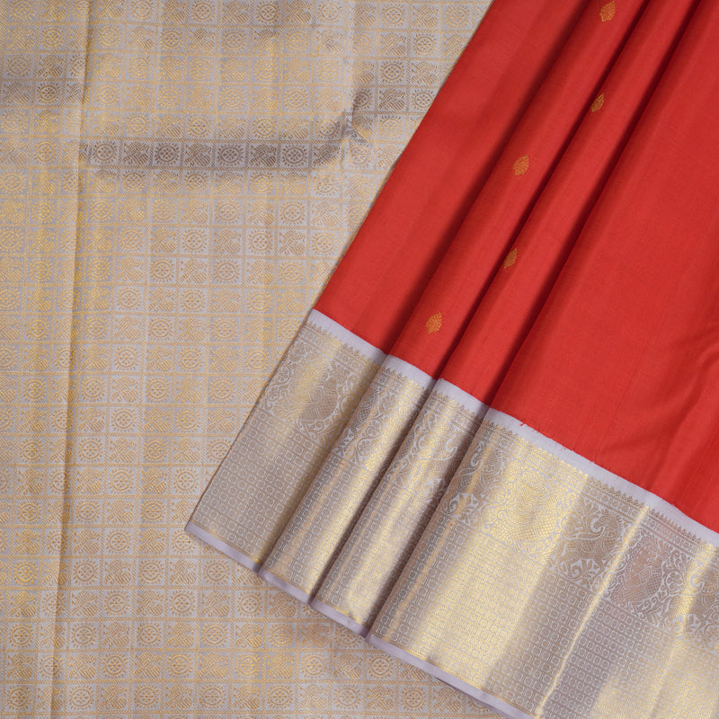 Hayagrivas Red Handloom Kanjivaram Silk Saree with Light Lilac Colour Border KBE361E2-1