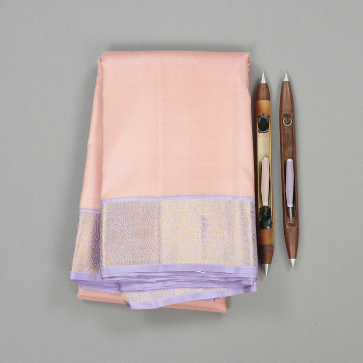Hayagrivas Light Peach Pink Handloom Kanjivaram Silk Saree with Light Lavender Border KBE361E3-3