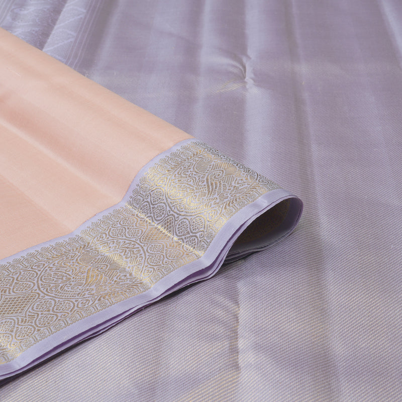 Hayagrivas Light Peach Pink Handloom Kanjivaram Silk Saree with Light Lavender Border KBE361E3-3