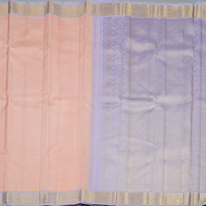 Hayagrivas Light Peach Pink Handloom Kanjivaram Silk Saree with Light Lavender Border KBE361E3-3