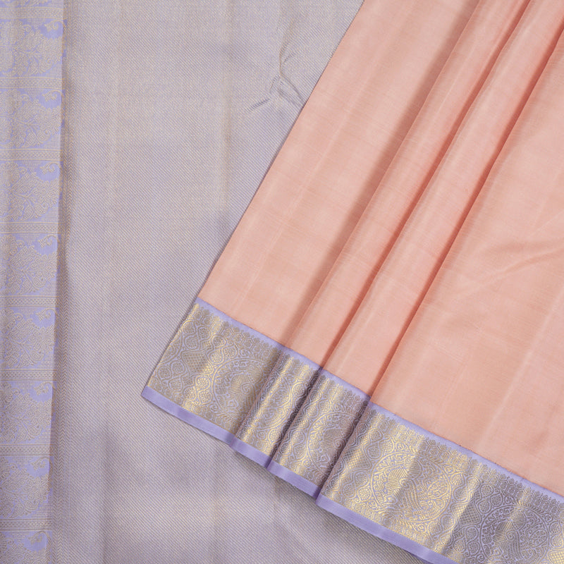 Hayagrivas Light Peach Pink Handloom Kanjivaram Silk Saree with Light Lavender Border KBE361E3-3