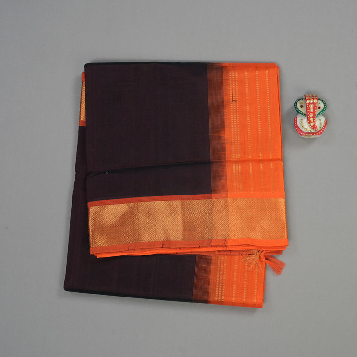 Hayagrivas Handloom Pure Silk Cotton Saree in Bold Midnight Dark Brown KBE363E2-6