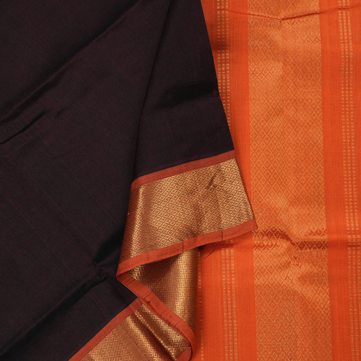 Hayagrivas Handloom Pure Silk Cotton Saree in Bold Midnight Dark Brown KBE363E2-6